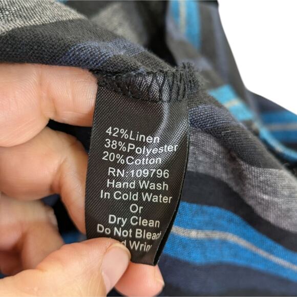 Pretty Angel Tunic Top Large Blue Black Striped Overlay Lagenlook Whimsygoth - Picture 6 of 7